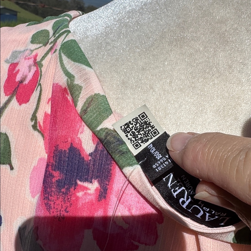 NWT Lauren Ralph Lauren Floral Belted Crinkle Georgette Dress Ruffle Pink 12 - Picture 8 of 8